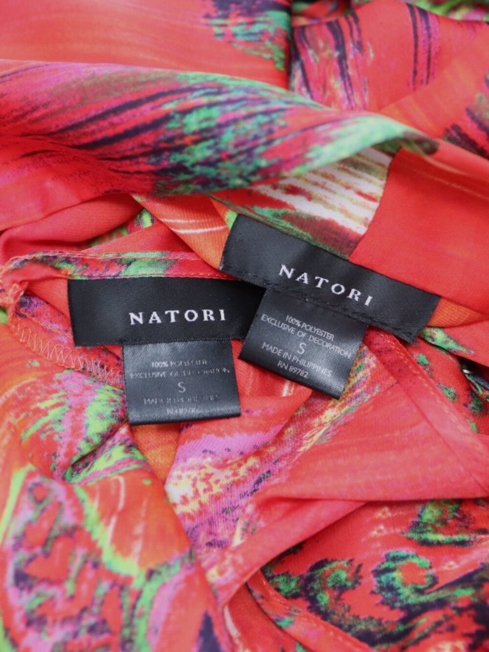 Natori Small 2 Piece Floral Robe & Night Gown Charmeuse Chemise Set Red Green - Picture 13 of 13